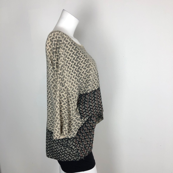 MOTH Tiered Beaded Printed Sweater Top 3/4 Sleeve - Picture 6 of 7